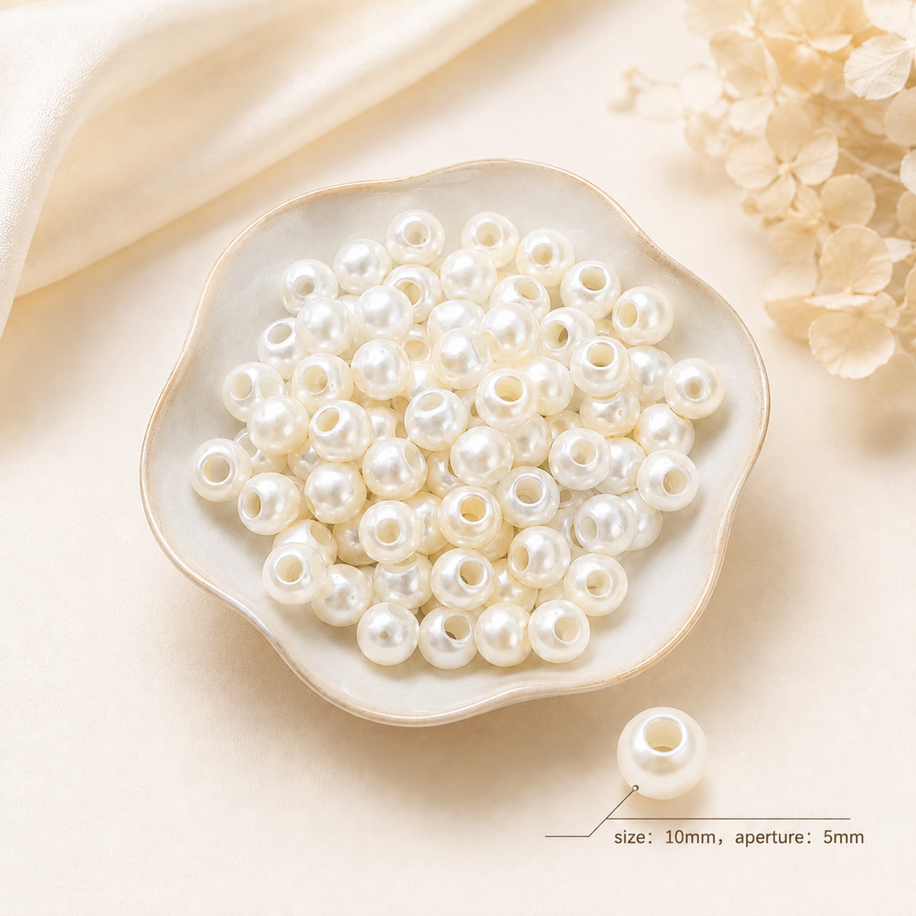 Lu's 200pcs Large-Hole High-Gloss ABS Imitation Pearl Beads
