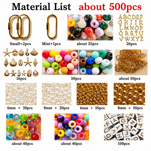 500PCS DIY Keychain Making Kit with Ocean Charms, Alphabet Beads, Gold Keychain Bars & Jewelry Accessories