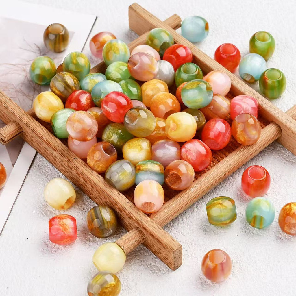 Lu's 100pcs Oil Painting Style Resin Round Beads