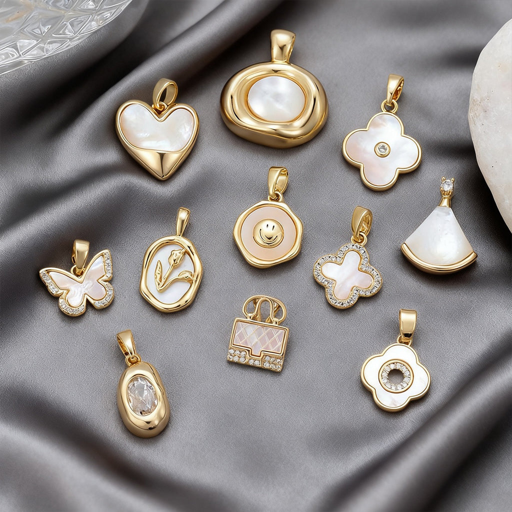 Lu's White Mother-of-Pearl Rhinestone Multi-Style Pendants