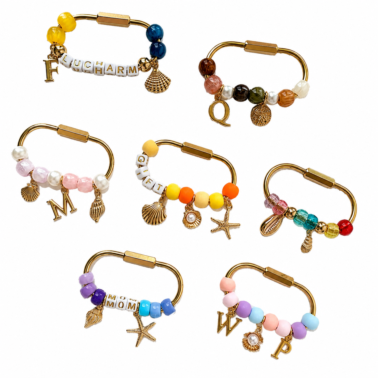 500PCS DIY Keychain Making Kit with Ocean Charms, Alphabet Beads, Gold Keychain Bars & Jewelry Accessories