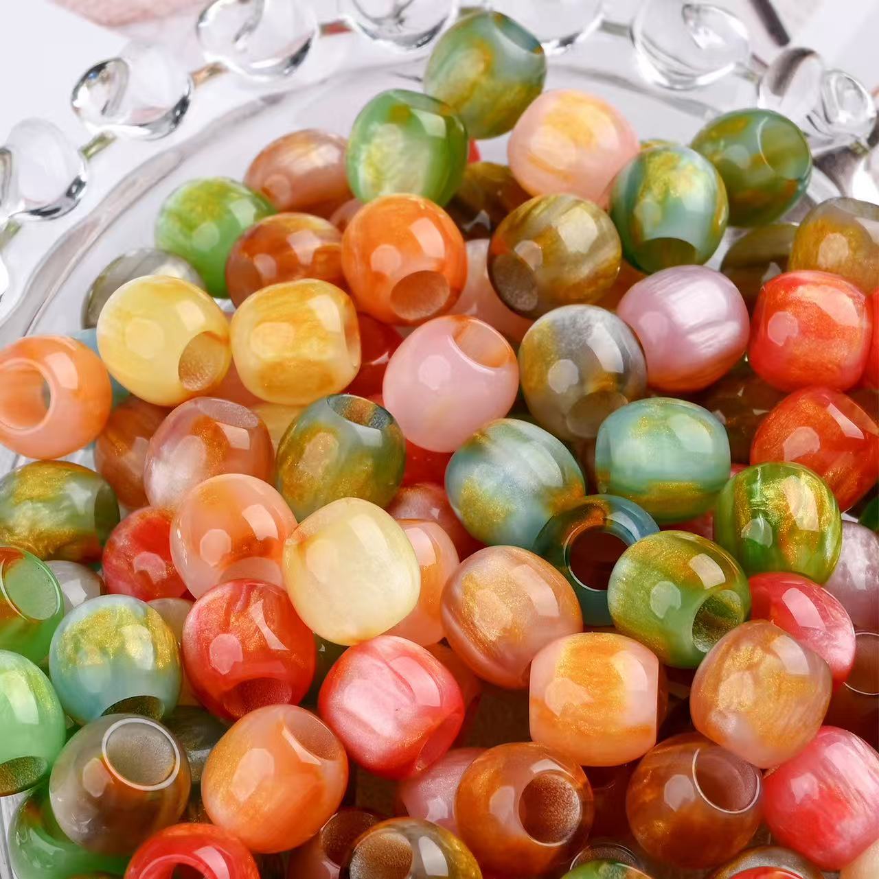 Lu's 100pcs Oil Painting Style Resin Round Beads