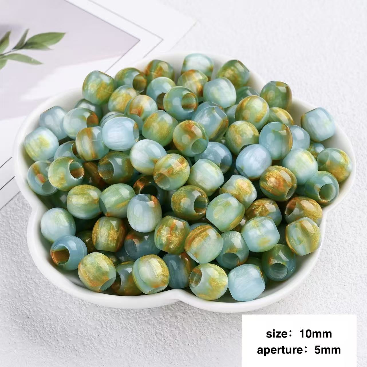 Lu's 100pcs Oil Painting Style Resin Round Beads