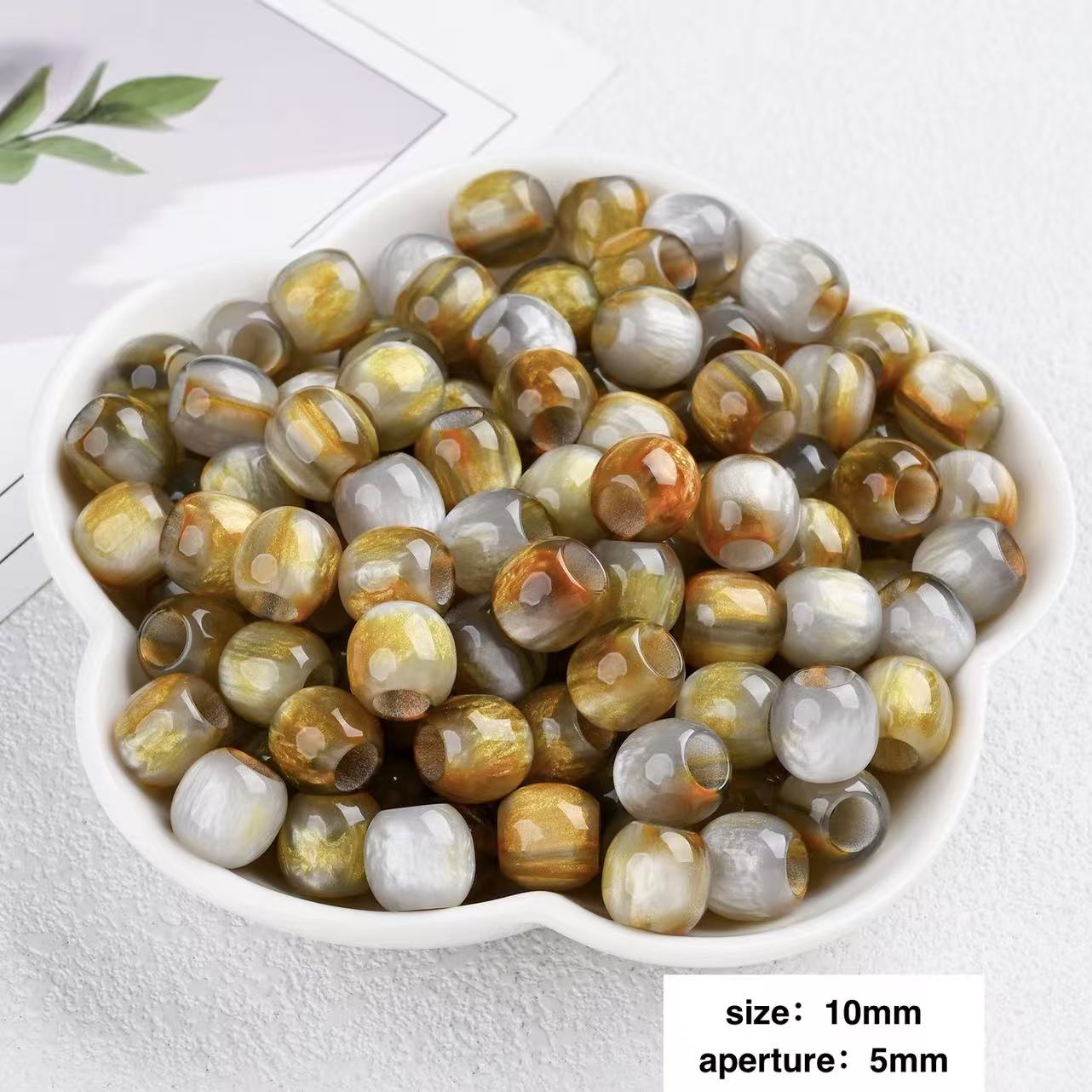Lu's 100pcs Oil Painting Style Resin Round Beads