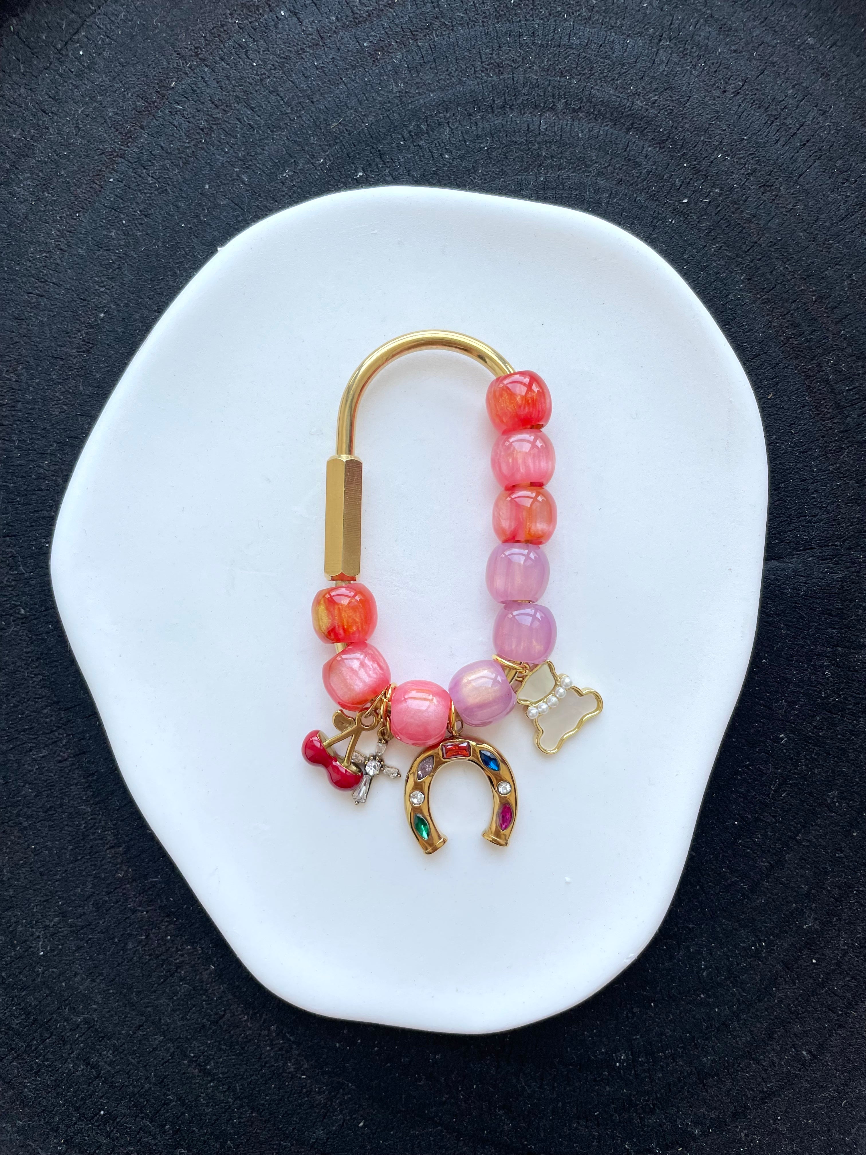 Lucky Horseshoe Beaded Bag Charm | Colorful Cherry Handbag Accessory
