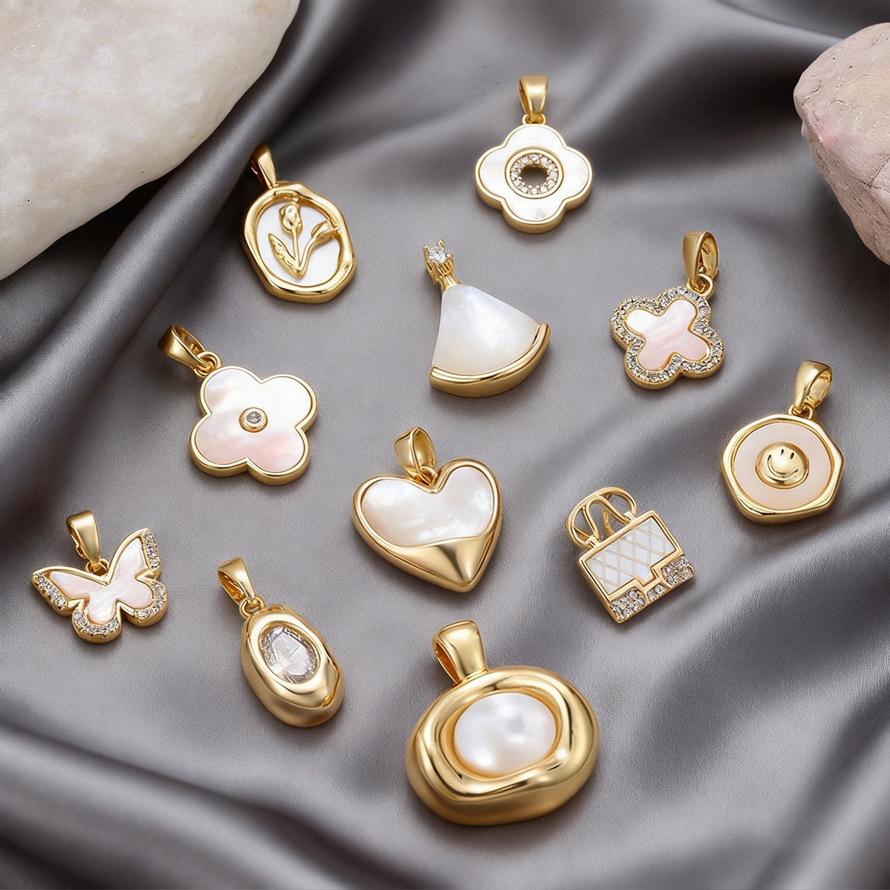 Lu's White Mother-of-Pearl Rhinestone Multi-Style Pendants