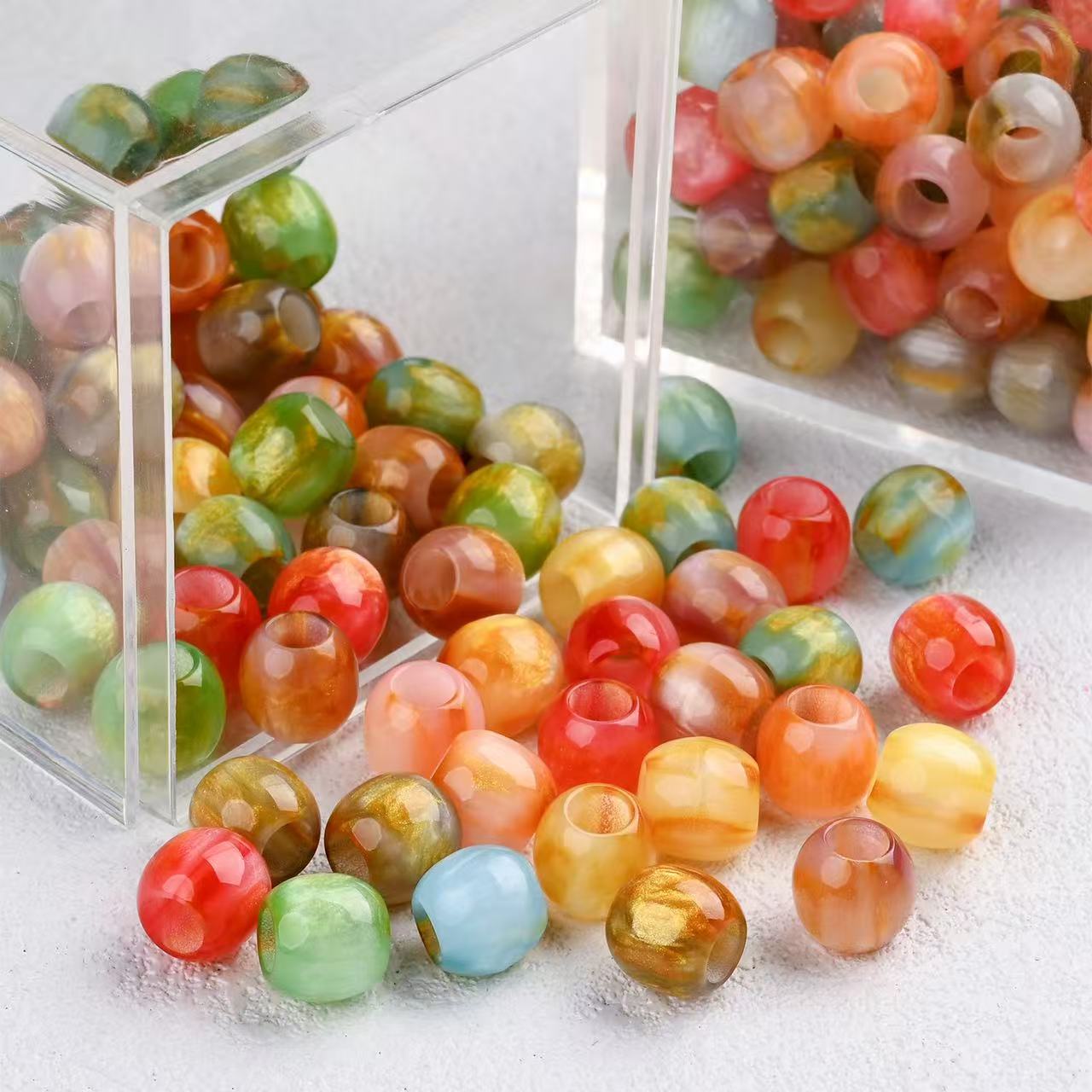 Lu's 100pcs Oil Painting Style Resin Round Beads