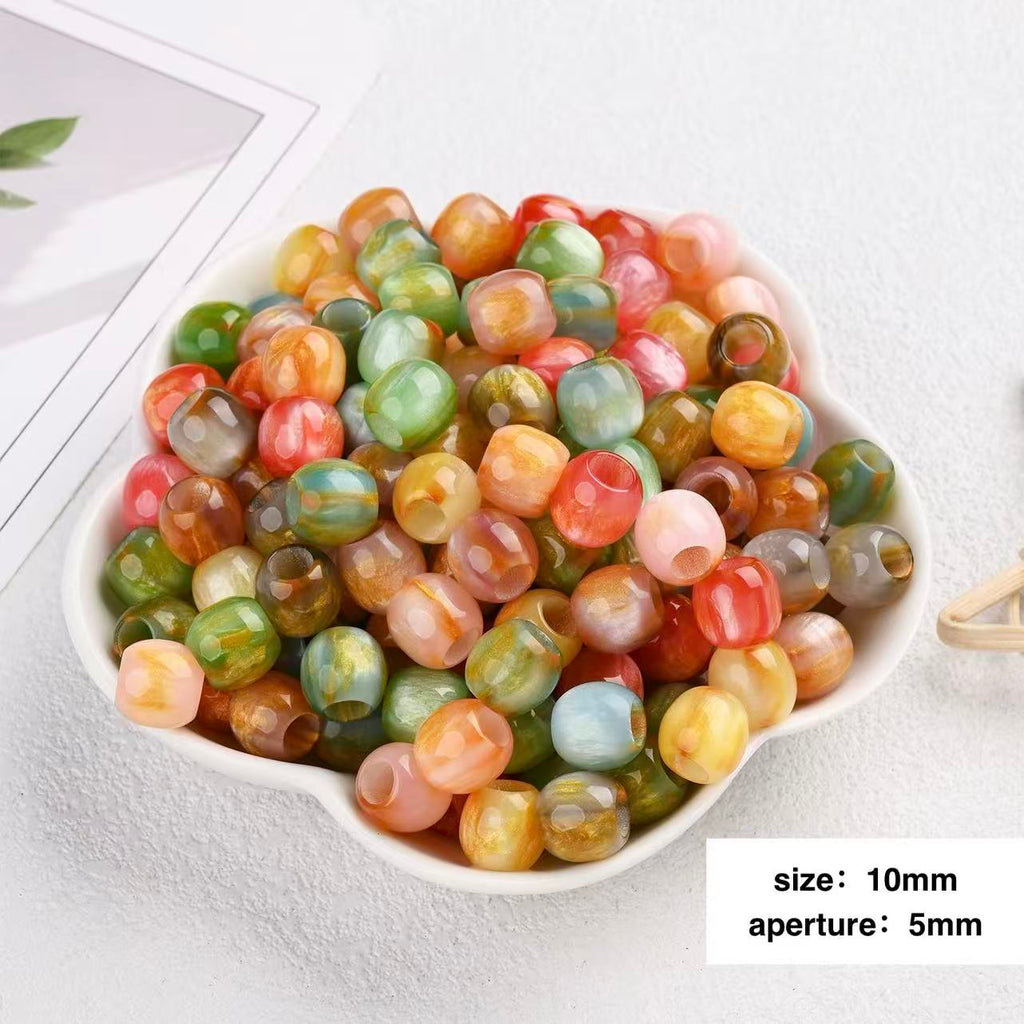 Lu's 100pcs Oil Painting Style Resin Round Beads