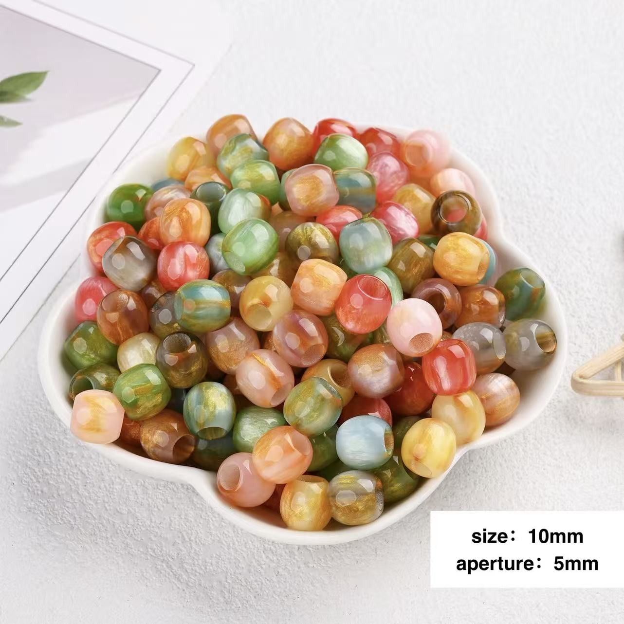 Lu's 100pcs Oil Painting Style Resin Round Beads