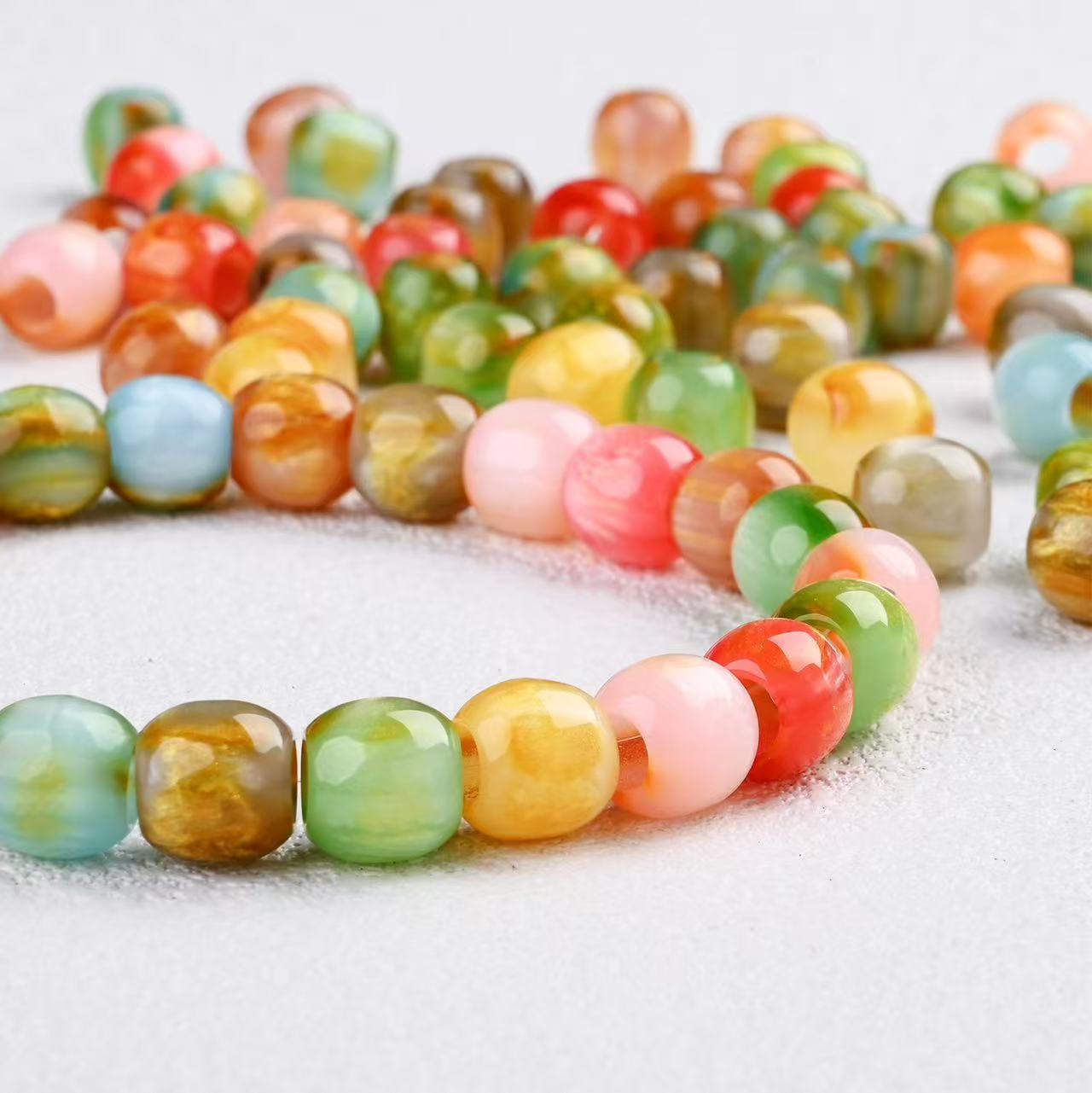 Lu's 100pcs Oil Painting Style Resin Round Beads