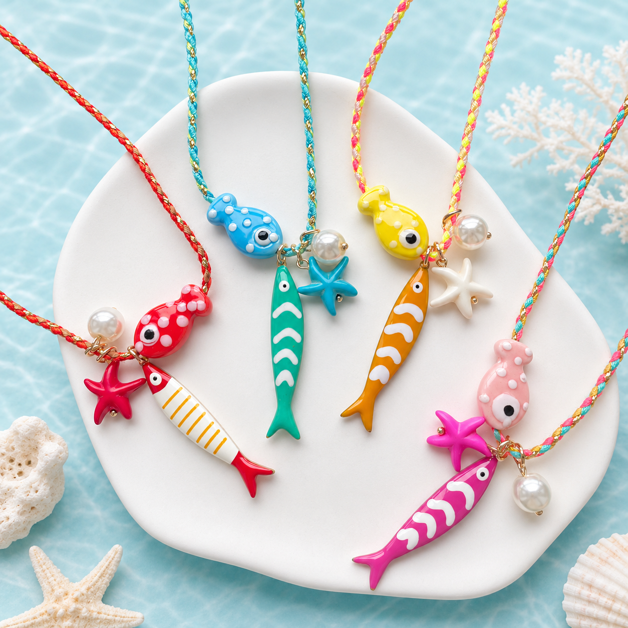 Lu's Summer Beach Handmade Fish Pearl Starfish Pendants