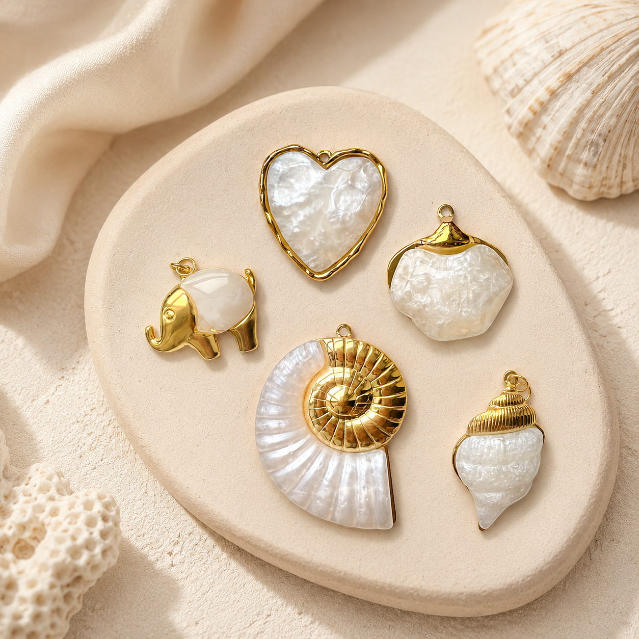 Lu's Gold-Plated Stainless Steel Mother-of-Pearl Pendant