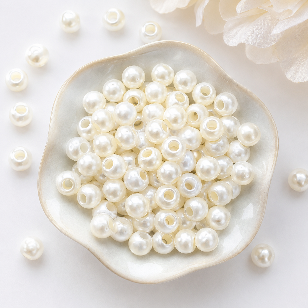 Lu's 200pcs Large-Hole High-Gloss ABS Imitation Pearl Beads