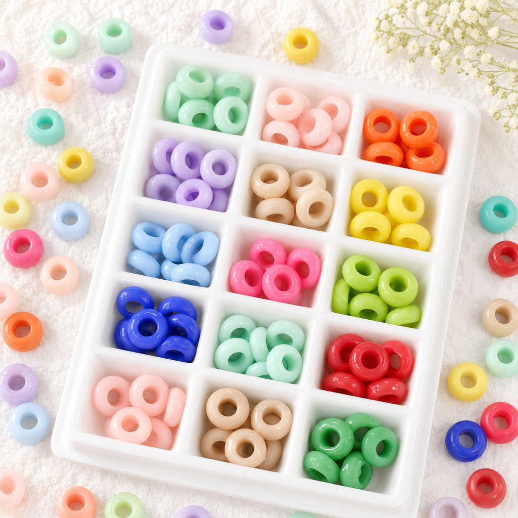 Lu's 200pcs Acrylic Candy Color Large-Hole Abacus Beads
