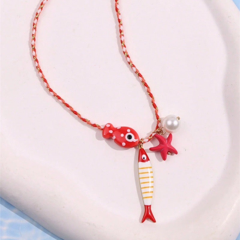 Lu's Summer Beach Handmade Fish Pearl Starfish Pendants