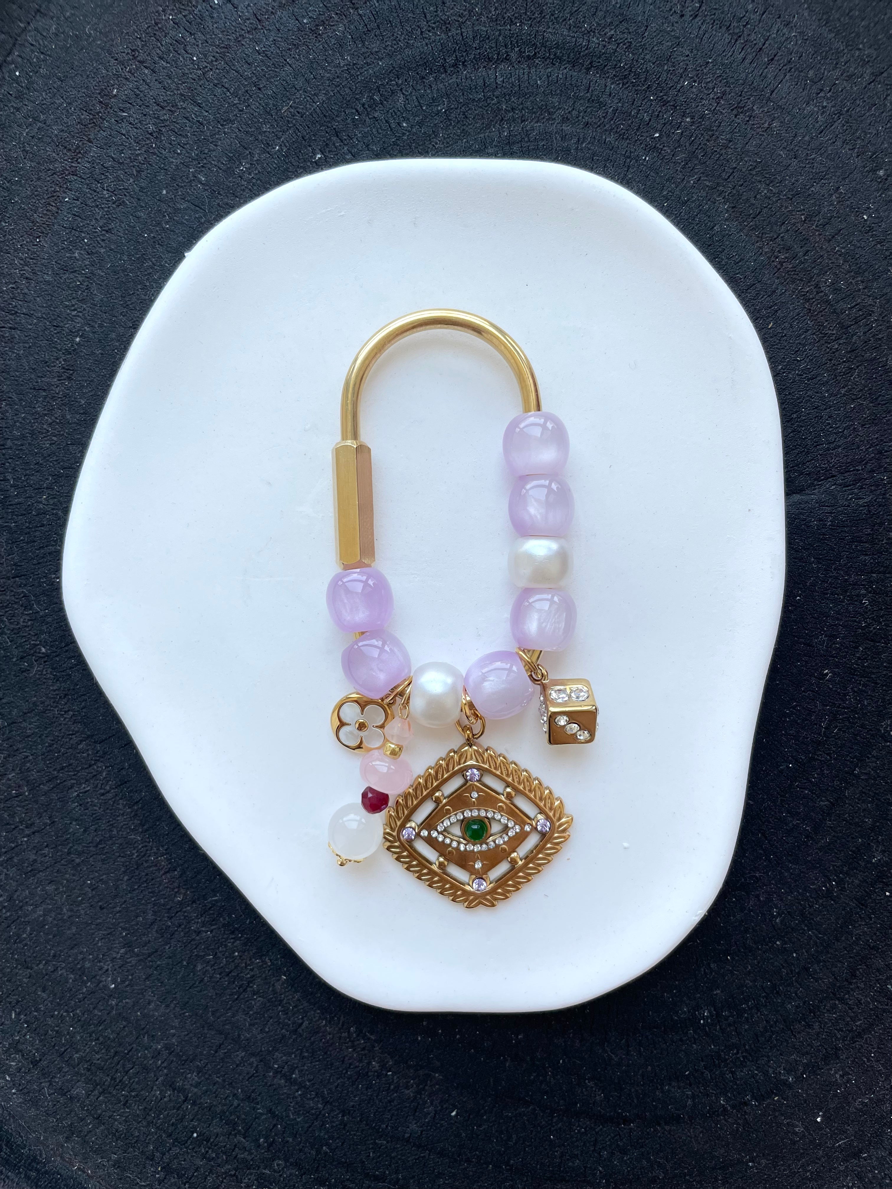Mystic Eye Beaded Bag Charm | Vintage Gold Pendant Bag Accessory