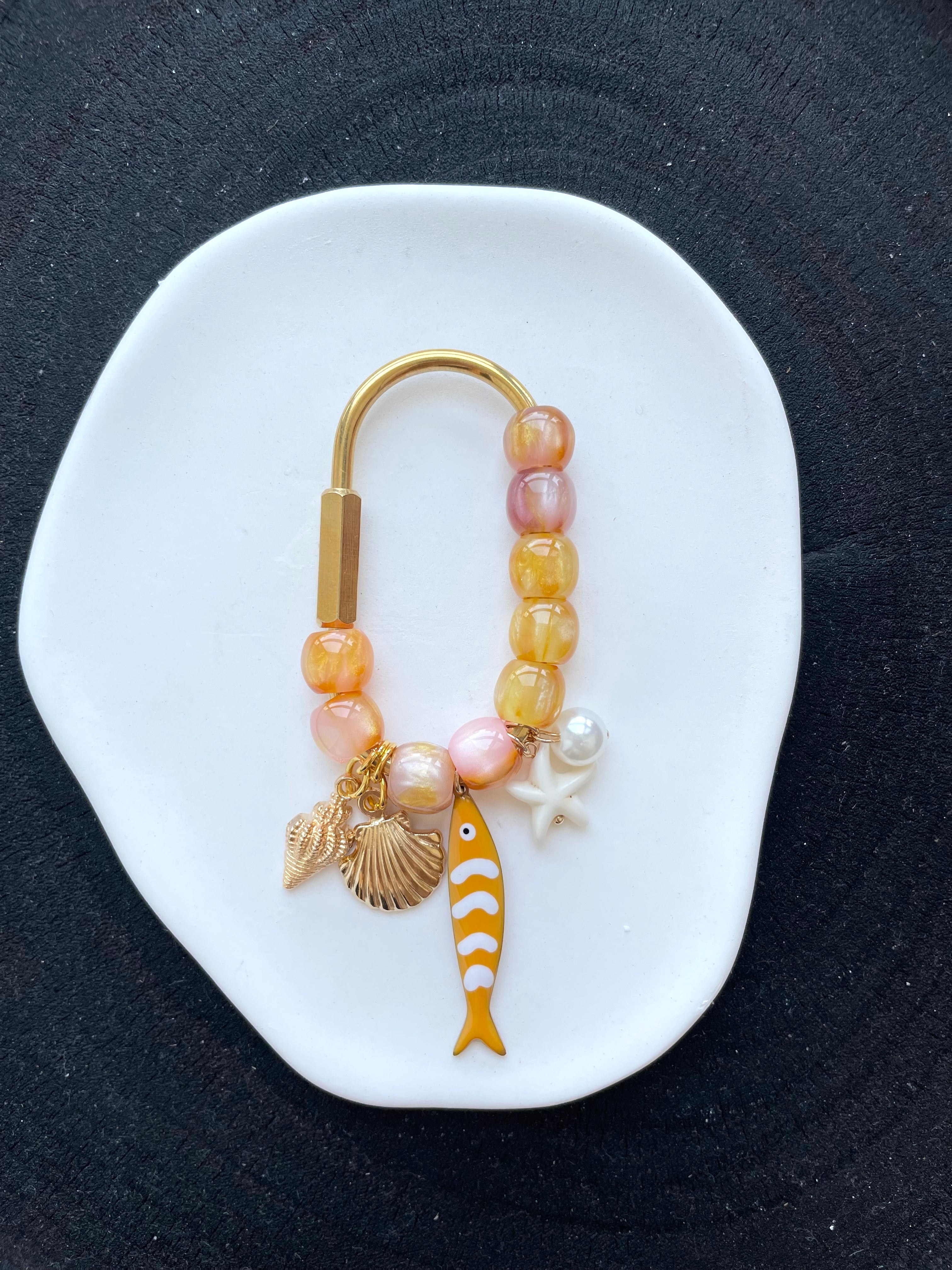 Sunset Ocean Fish Bag Charm | Warm Beaded Summer Bag Accessory