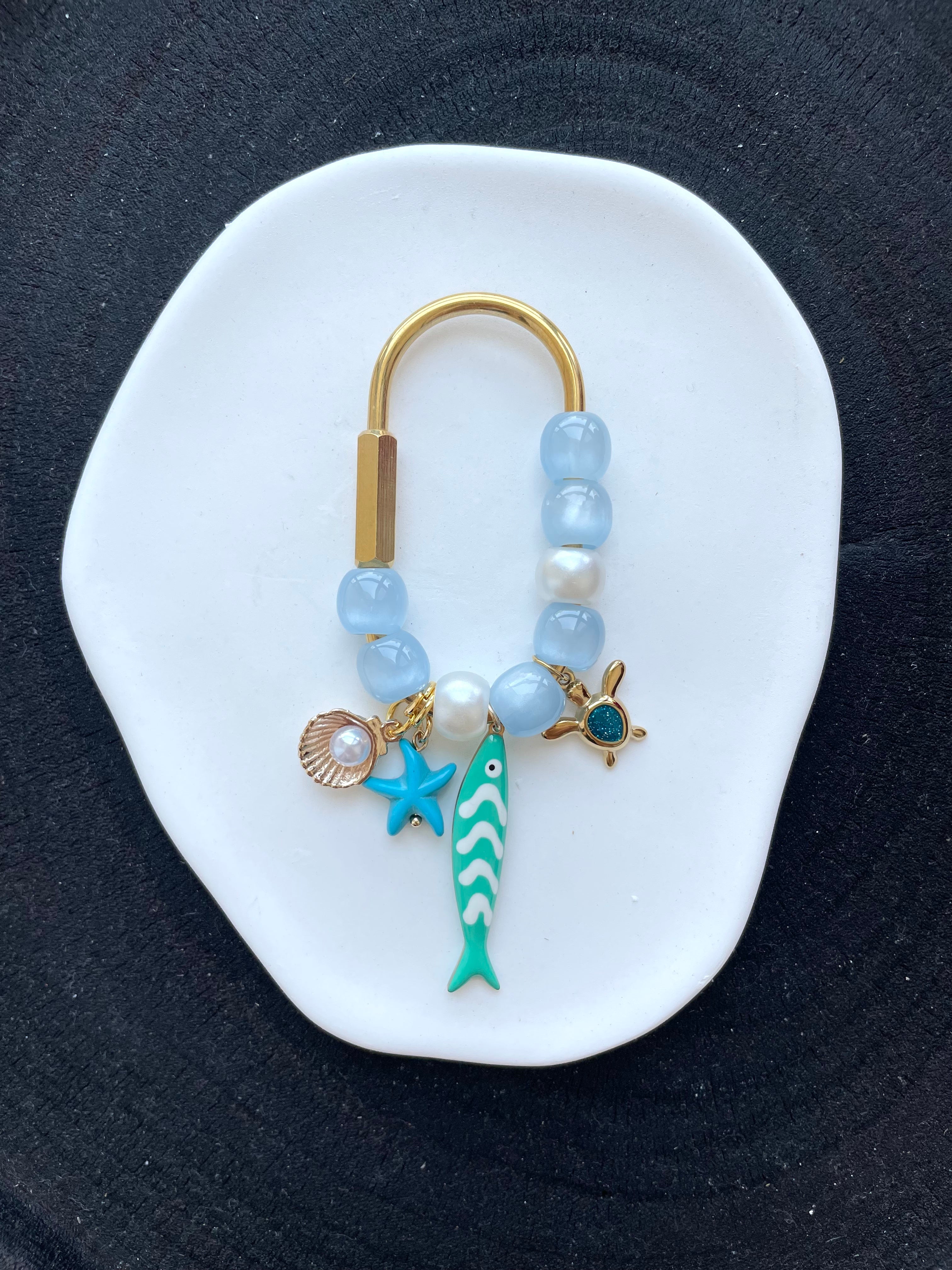 Blue Ocean Fish Bag Charm | Coastal Beaded Summer Bag Accessory