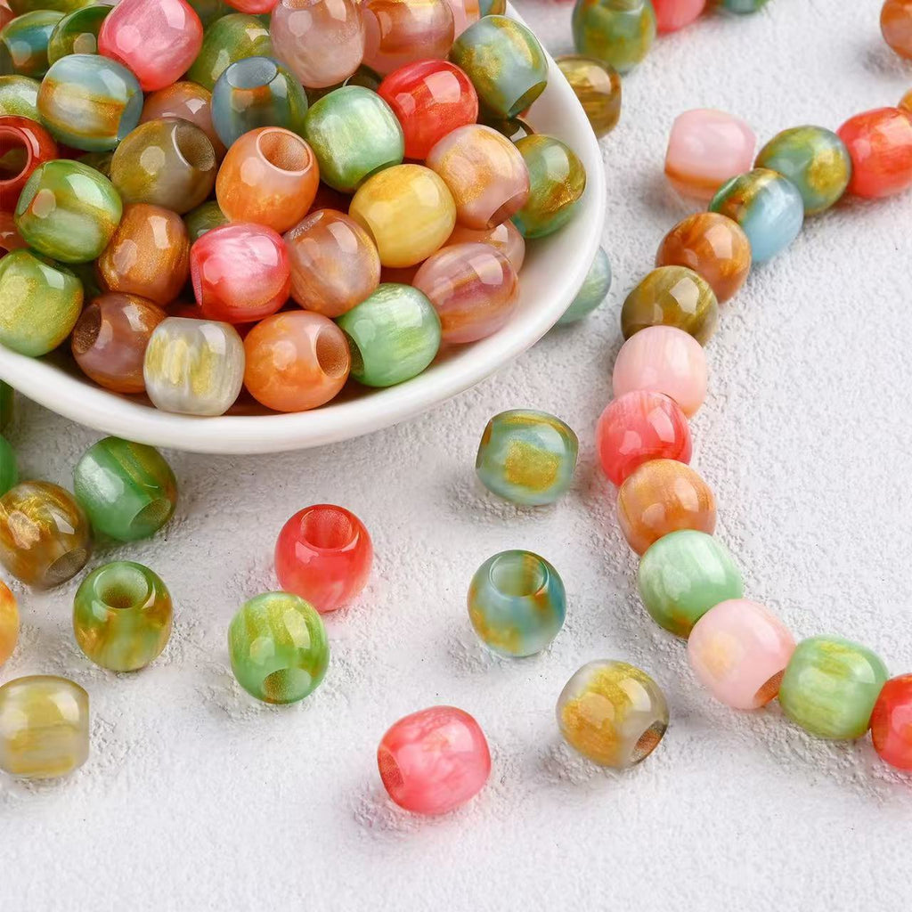 Lu's 100pcs Oil Painting Style Resin Round Beads