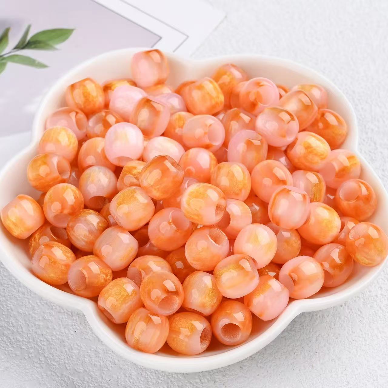 Lu's 100pcs Oil Painting Style Resin Round Beads