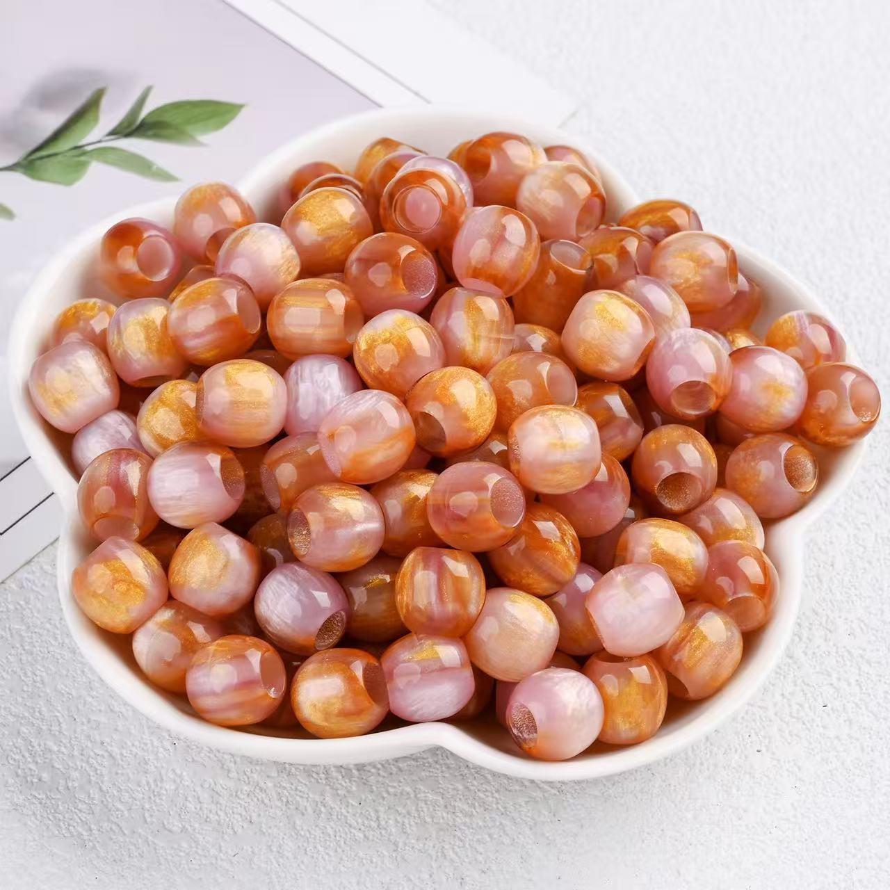 Lu's 100pcs Oil Painting Style Resin Round Beads